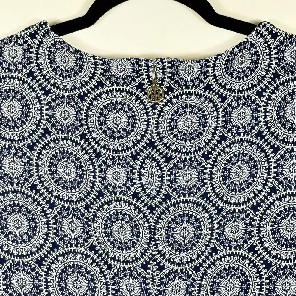Tommy Hilfiger Navy Blue White Medallion 3/4 Ruffle Sleeve Dress Women's Sz‎ 4 - Picture 5 of 8